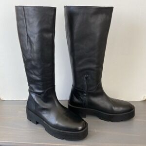 Mango Y2K Platform Tall Leather Boots Women Size 9 EU 40 Black Gothic Gorpcore